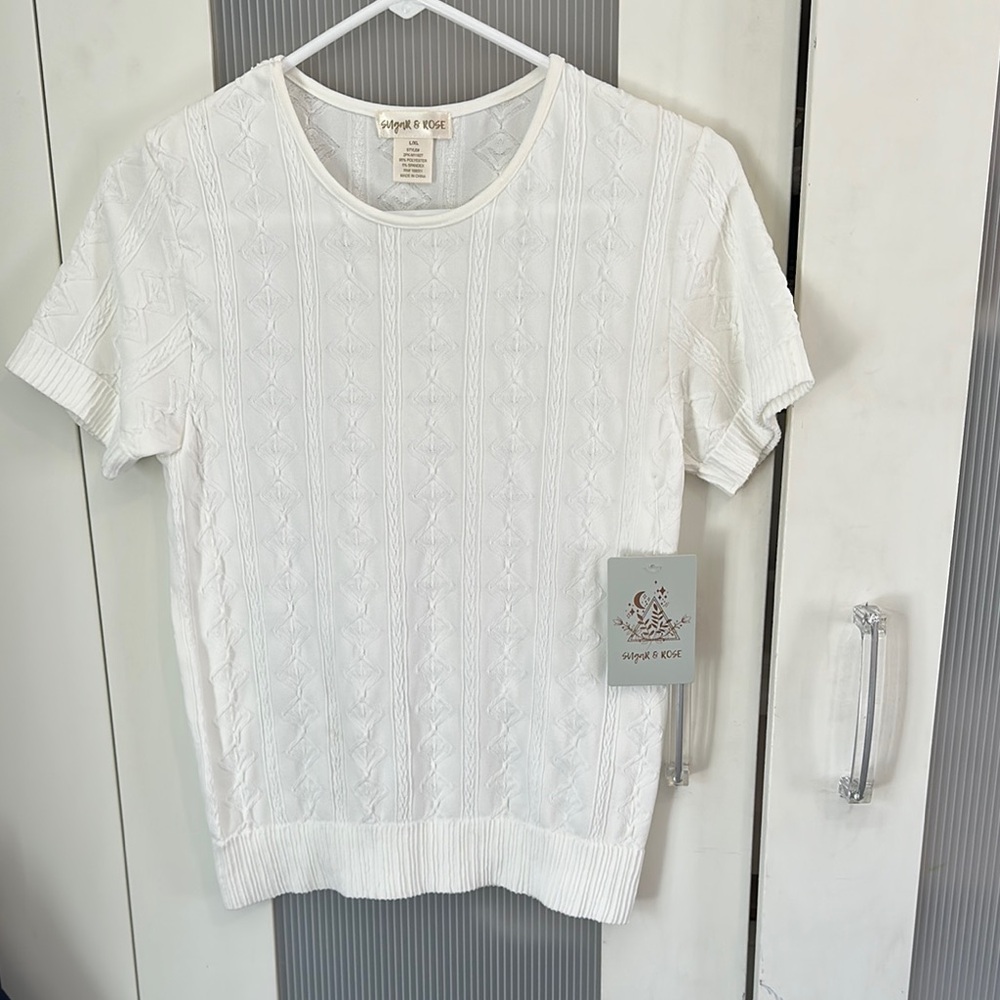NWT White Ribbed Short Sleeve T-Shirt